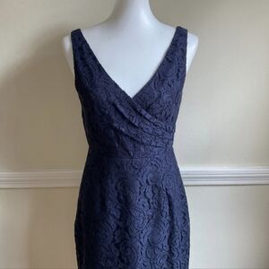 Navy Lace Cocktail Sheath Dress J Crew / Floral Navy Lace Sleeveless Deep V